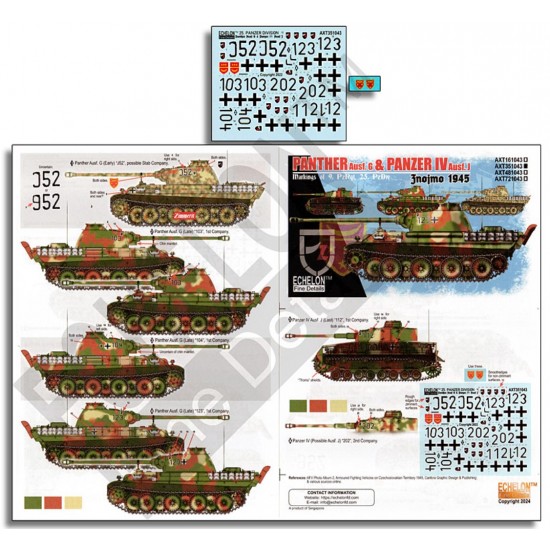 1/35 9. Pz.Rgt. 25. Pz.Div. Panthers & Panzer IVs Jnojmo 1945 Marking Decals